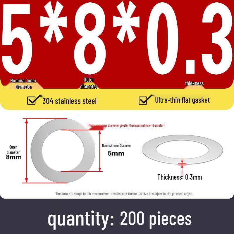 Plochá podložka z nerezové oceli 304 pro nastavení vůle hřídele (0,1/0,2/0,3 mm)