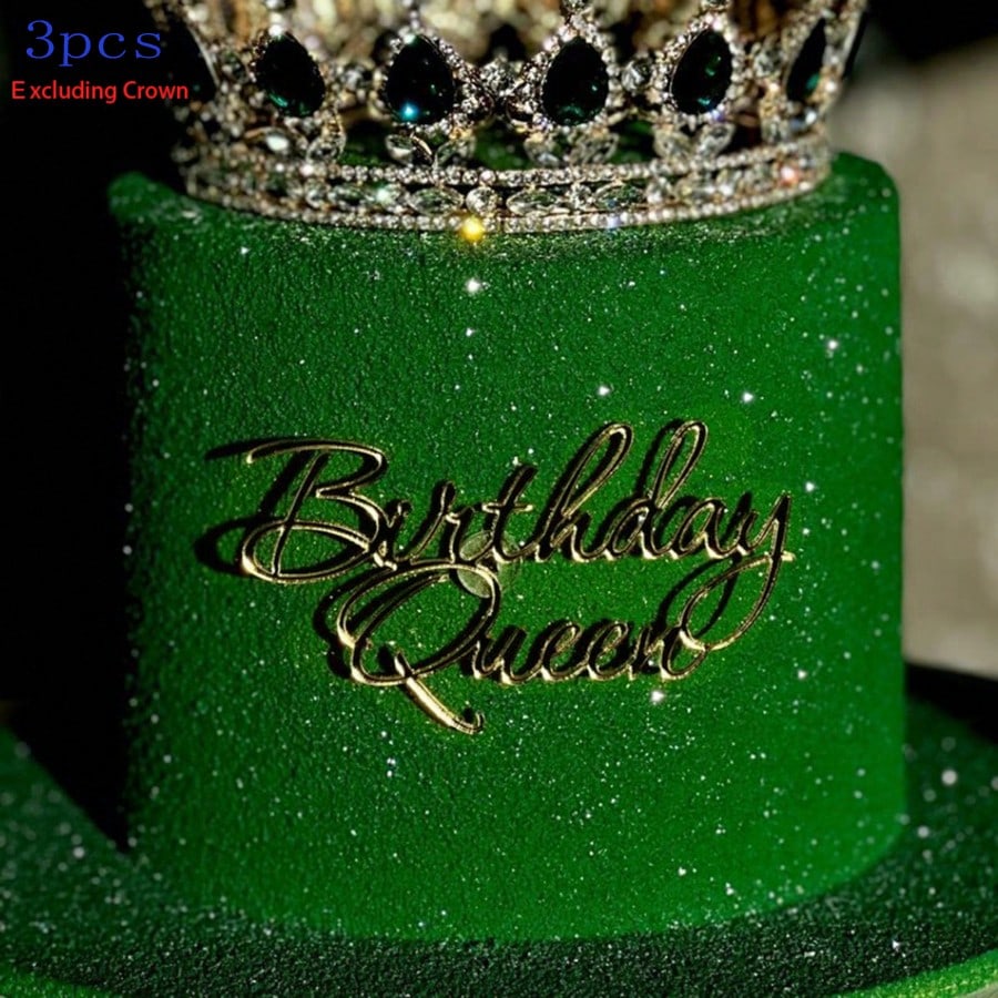 6pcs/3pcs  Acrylic Birthday Queen Gold Cake Topper Happy  Birthday Party Sides Cake Decorations  Accessories