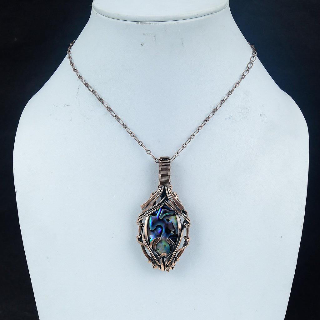 Abalone Shell  999 Copper Wire Wrapped Pendant, Handmade Gemstone Pendant Jewelry, Gifts For Wife Brand New Pendant