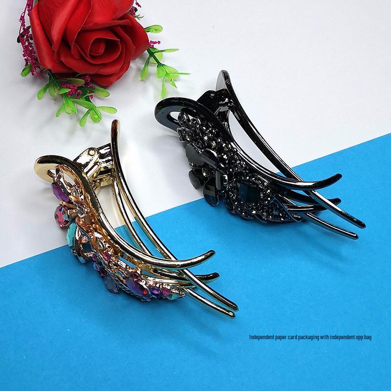 Elegant Korean Hair Bun Rhinestone Black Claw Clip