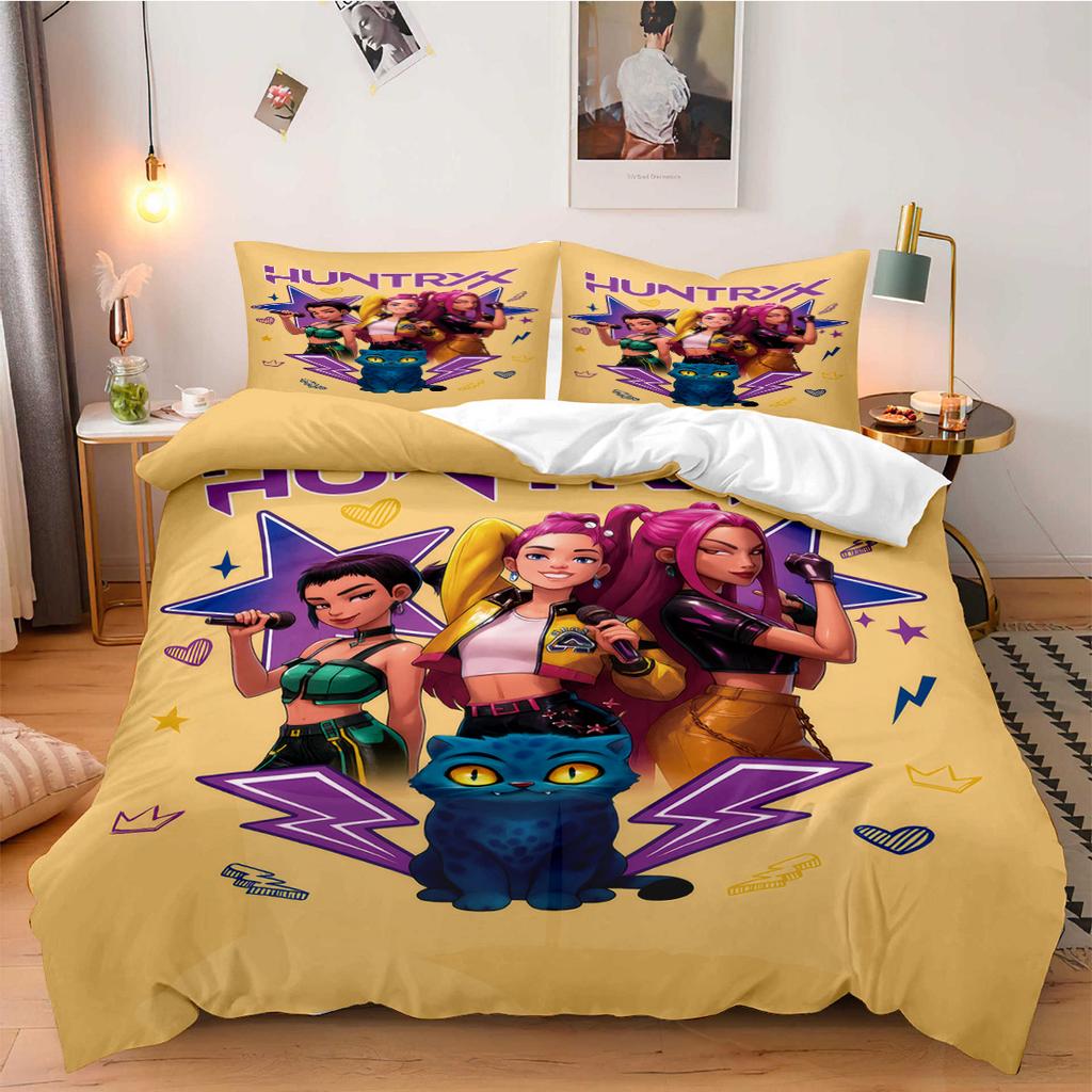 K-Pop Dämonenjäger Bettwäsche-Set für Fan-Kinder Maschinenwaschbar Langlebig King Queen Einzelgröße für K-Pop Mädchen Heim Schlafzimmer Dekor