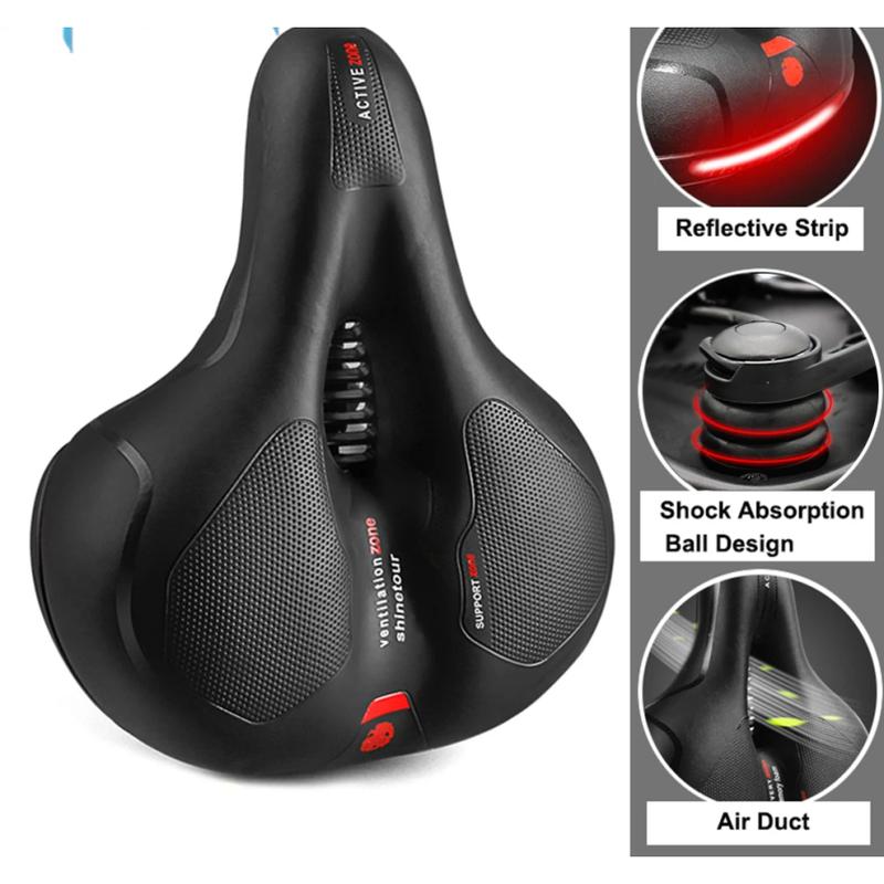 Hollow Breathable Bicycle Saddle Men Women MTB Road Bike Saddle Shock Absorbing Comfortable Big Butt Bike Seat Safety Warning