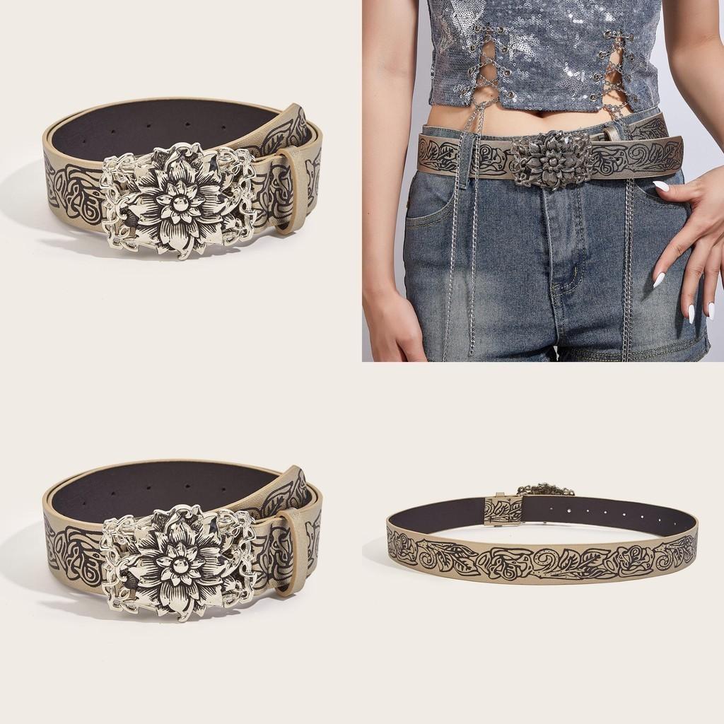 Punk Style Retro Embossed Flower Belt Y2k Cool Gothic Dark Belt Unisex