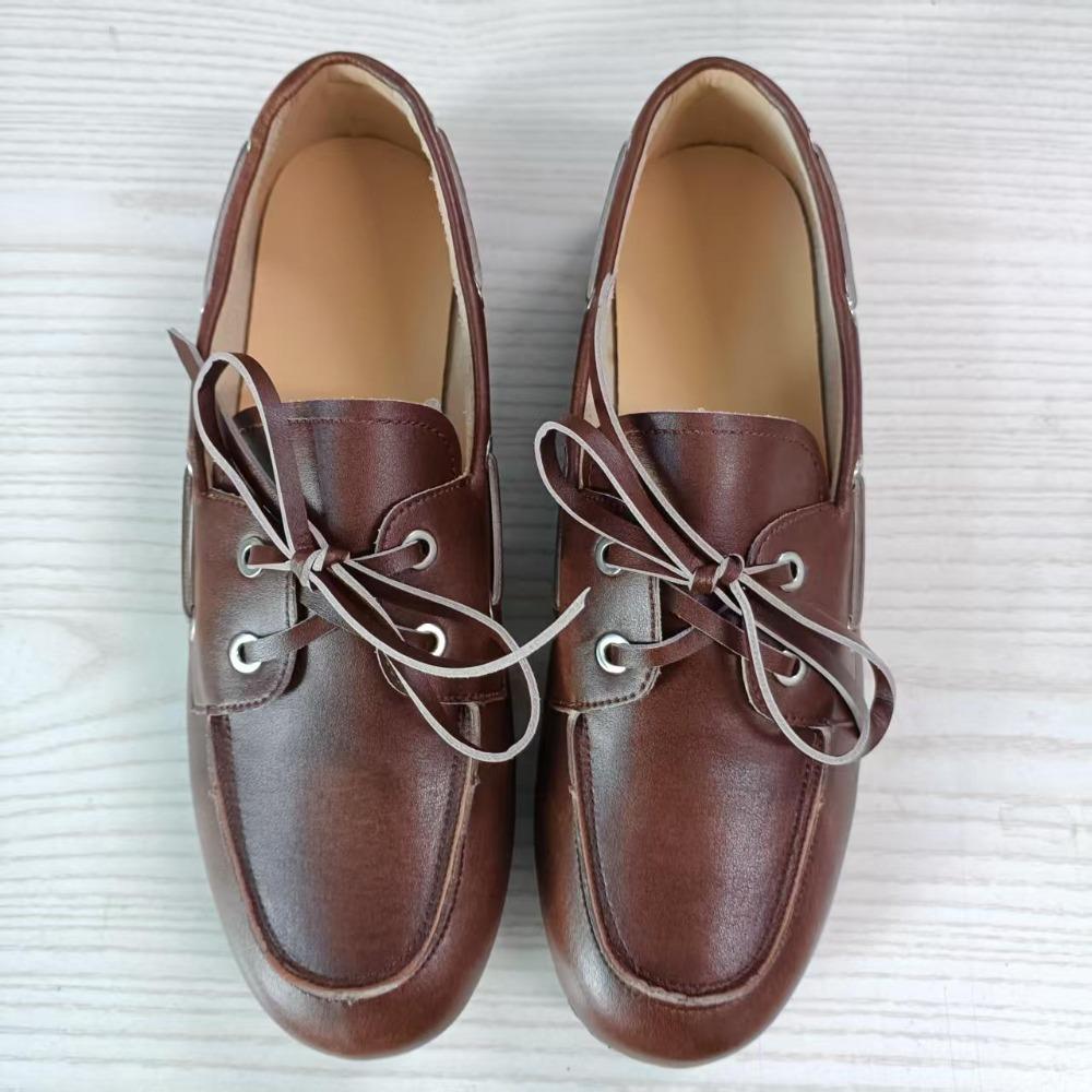 

Leather Shoes for Women Spring and Autumn Sheepskin Worn Dirty Tied Soft Soled Loafer Shoes Retro One Foot Women s Shoe 40