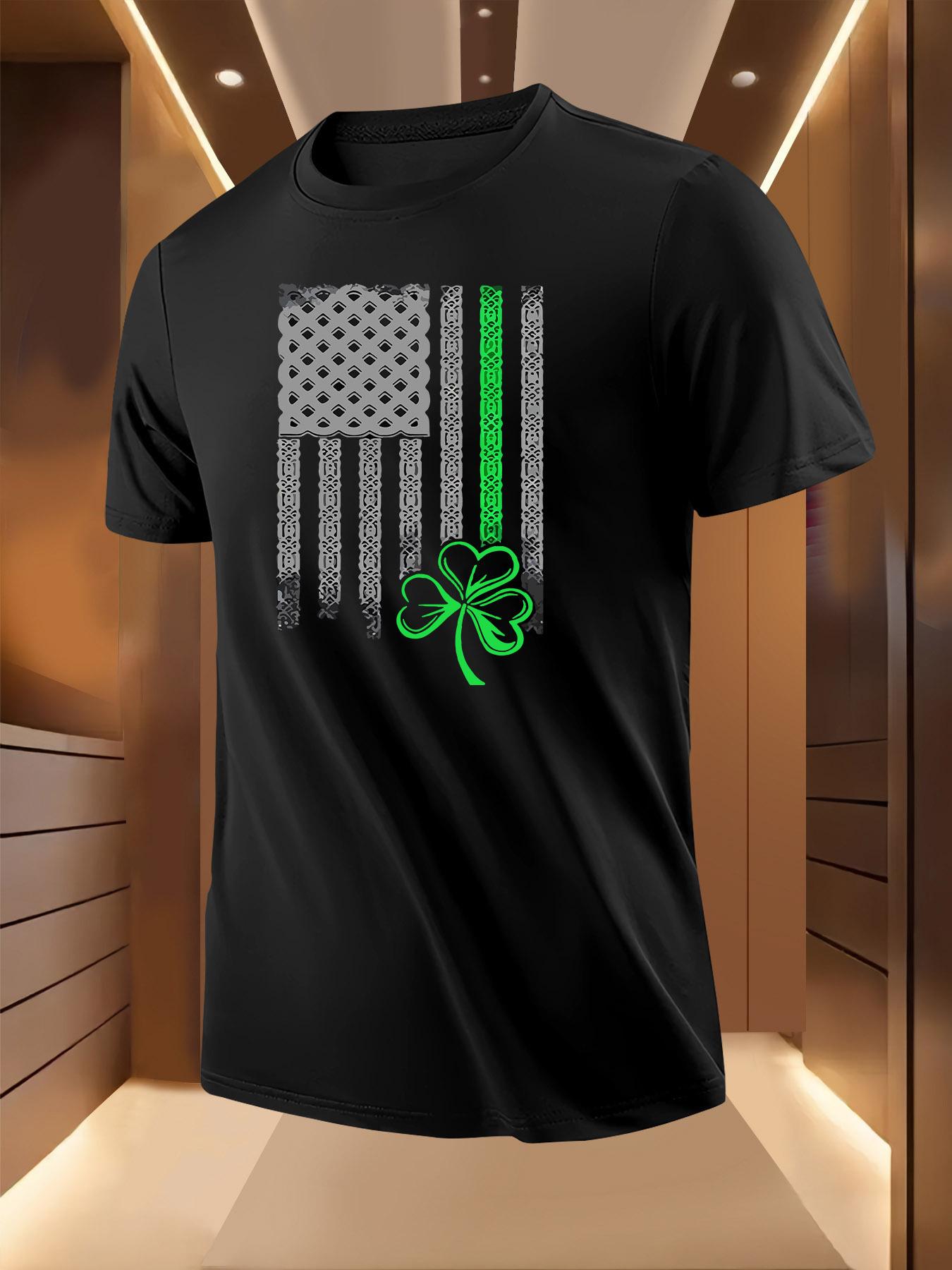 American Flag with Green Stripes Clover Graphic Tshirt - ... M