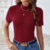 Ladies Summer Short Sleeve Stand Collar Solid Color Knitted Pullover T Shirt Top