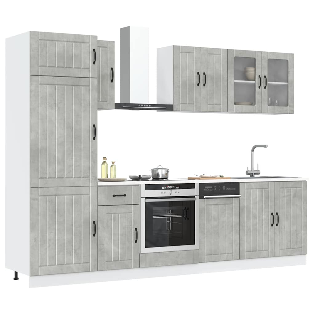 8 Piece Kitchen Cabinet Set Lucca Concrete Grey Wood Based Material