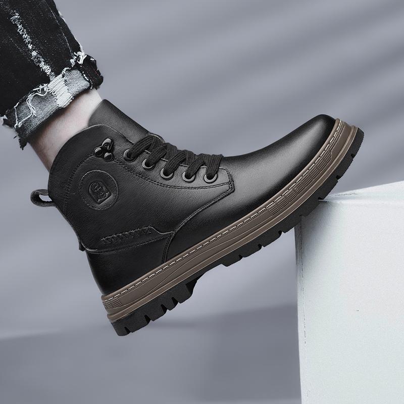 Fashion Fashion Trend Men's Leather Boots Four Seasons Outdoor Versatile Casual Hiking Boots Retro Lace-up Thick Bottom Working Boots