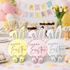 6pcs Acrylic Cupcake Decor Toppers Happy Easter Bunny Pattern Tags Rabbit Cake Toppers  Easter Party