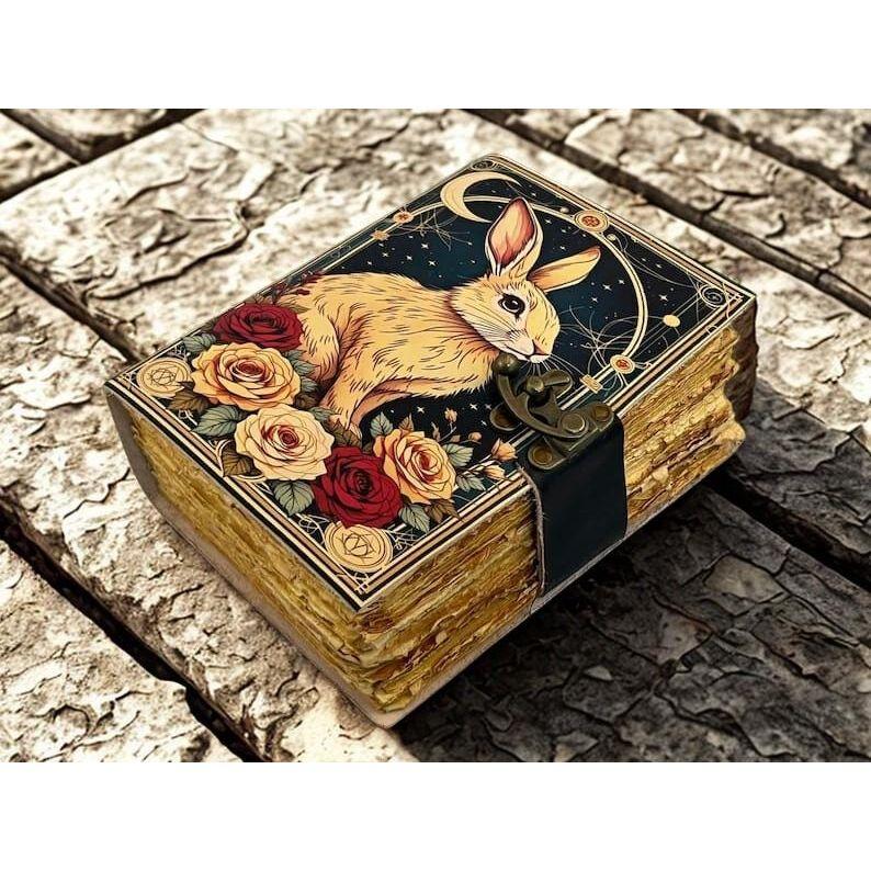Rabbit Grimoire Leather Journal Notebook Journal for Women, Handmade Vintage Grimoire Spell Book of Shadows, Witch Notebook