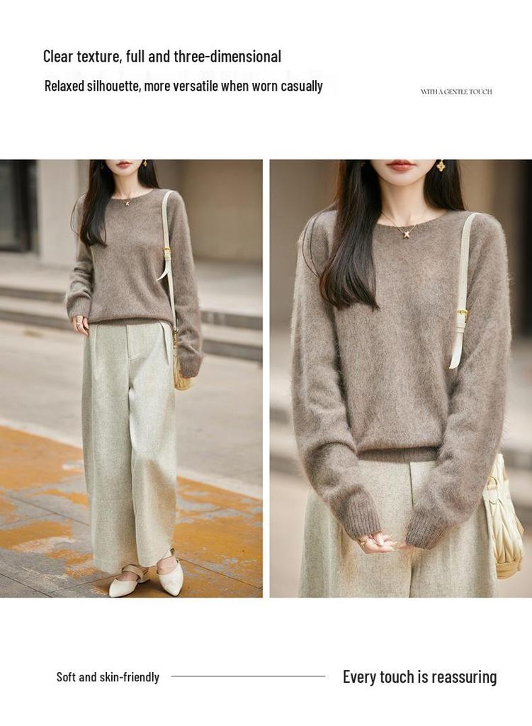 2026 Autumn/Winter Women's Cashmere Wool Long Sleeve Round Neck Knitwear Sweater