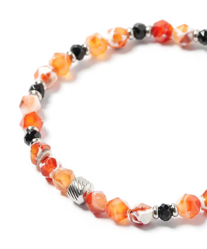 Black Rondelle Point 6mm Big Cut Orange Agate Gemstone Bracelet (C2503AC1339_OR)