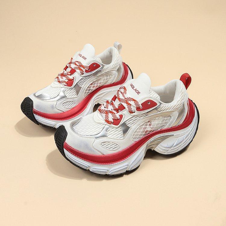 

Кожаная дышащая сетка женские мягкая подошва удобные папины кроссовки женские 2025 лето женские платформа беговые спортивные повседневные кроссовки женские 40 розы красного