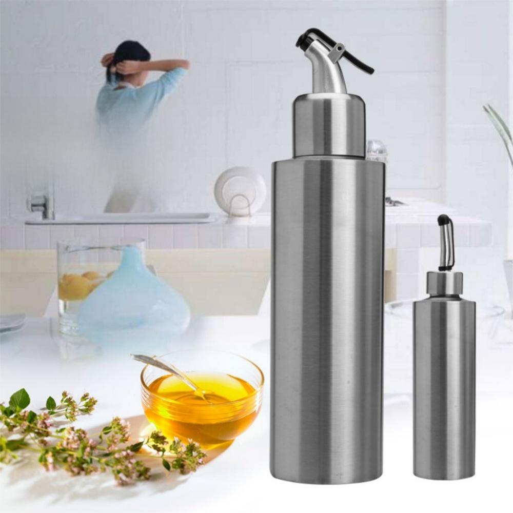 New No-Drip Stainless Steel Oil Bottle Cylindrical Heat Resistant Vinegar Spray Oil Sprayer Press Type Condiment Jar Kitchen