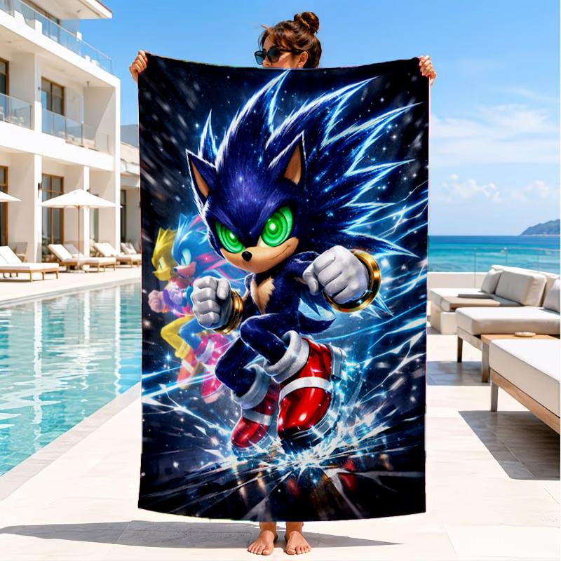Blue Hedgehog In Action Beach Towel, Super Soft Microfiber, Perfect Gift for Her/Him, Birthday, for Pool, Beach, Travel, Decor Beach Party