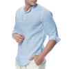 White Black Long Sleeve Classic Shirt Men's Roll Up Tops Breathable Soft Casual Solid Color Shirts