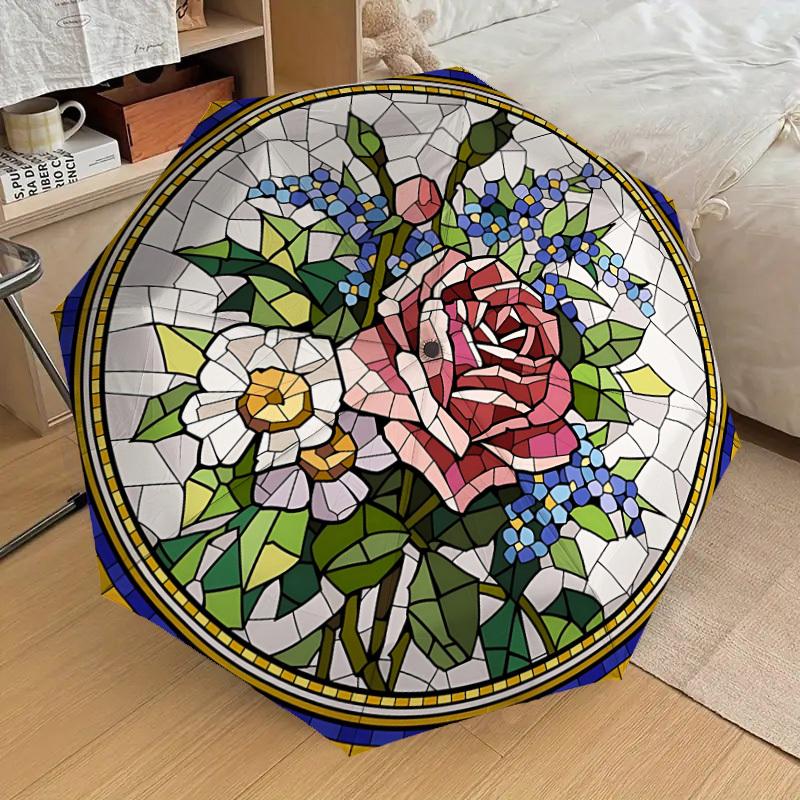 

1pc Floral Mosaic Design Automatic Folding Umbrella, Casual Outdoor Accessory, Birthday Festival Gift yy251126105