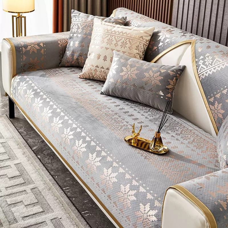 

Голландский бархатный узор с позолоченным рисунком, чехлы для диванов, полотенце, противоскользящая защита для дивана, чехол для дивана, одеяло для гостиной, желтый край 70x70cm холодный серый