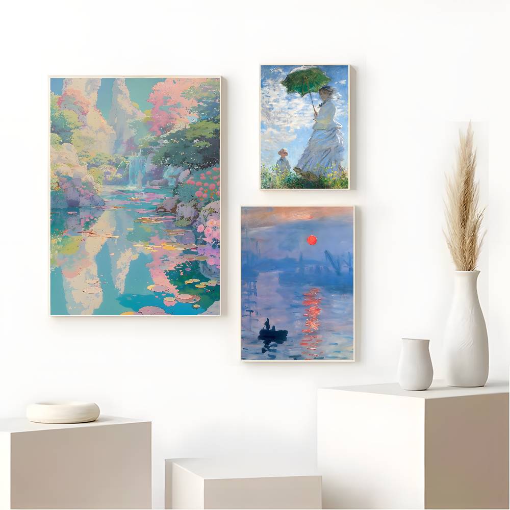 C-Claude Monet Poster Self-adhesive Art Waterproof Paper Sticker Coffee House Bar Room Wall Decor