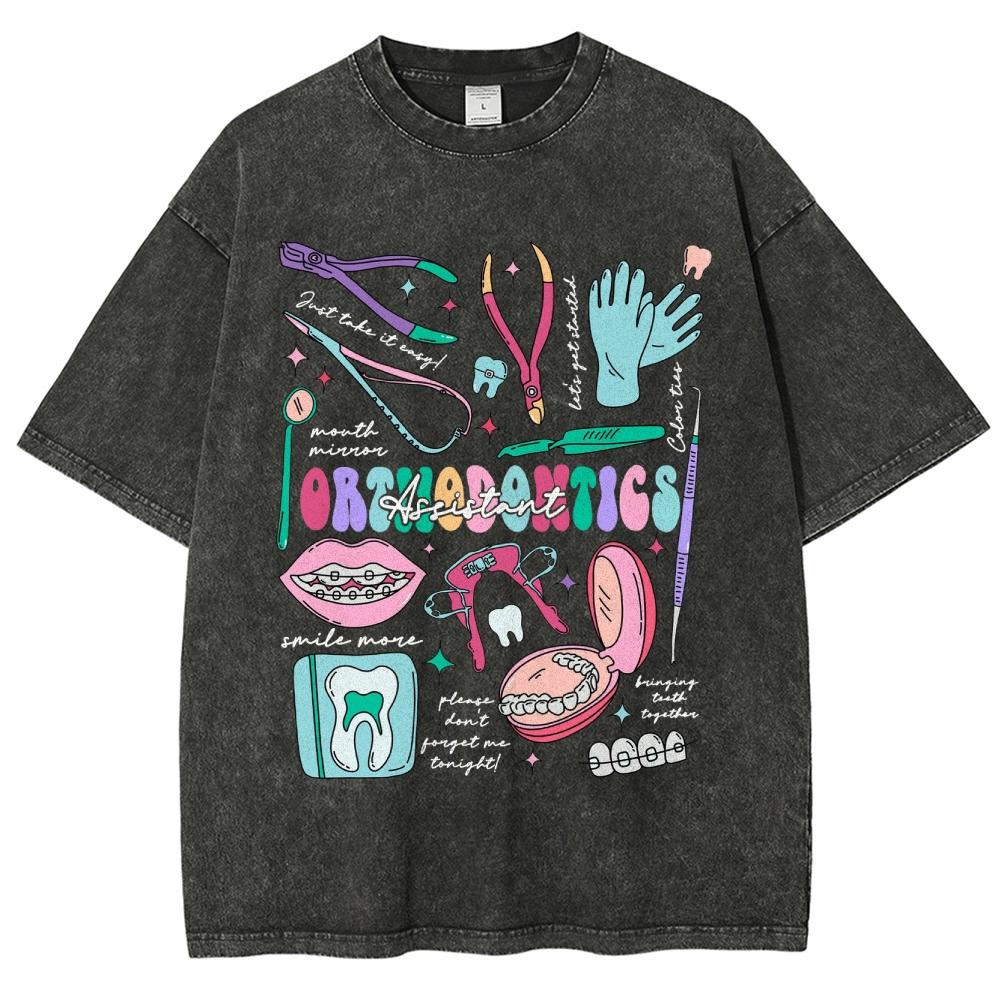 Cartoon Cute Little Elements Print Women's T-Shirt Loose Wash Oversized Short Sleeve Summer  Retro Top