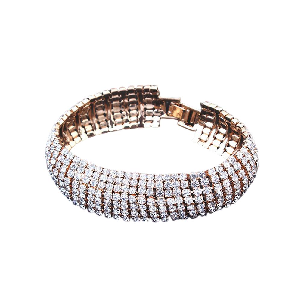 

Women Crystal Bracelet 7 Row Wide Removable Stretch Circle Multirow Bangle Gift