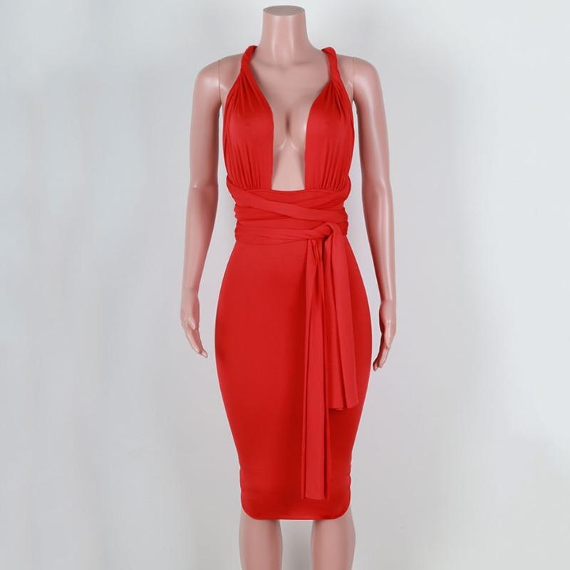 

Обтягивающие платья длиной до колена с запахом и открытой спиной M красный
