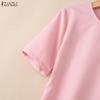 ZANZEA Women Bows Splice Summer Casual Round Neck Short Sleeve Dress
