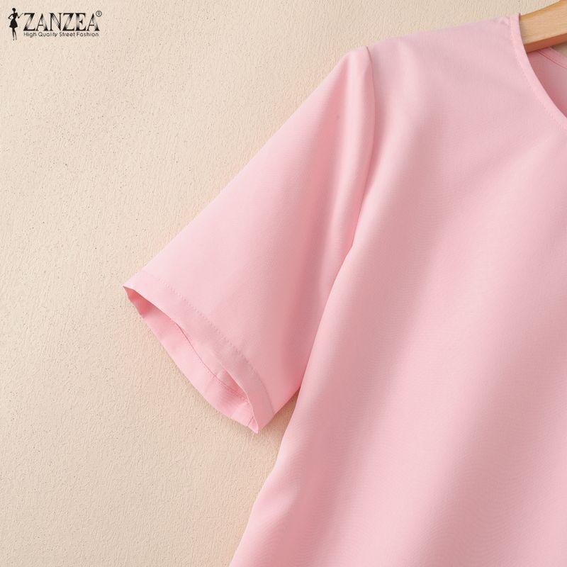 ZANZEA Women Bows Splice Summer Casual Round Neck Short Sleeve Dress