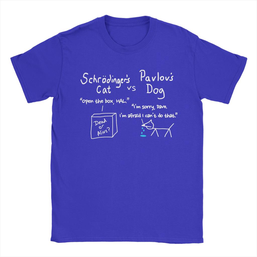 Vintage Schrödinger's Katze und Pawlows Hund T-Shirts für Herren O-Ausschnitt 100% Baumwolle T-Shirts Kurzarm T-Shirts Sommeroberteile