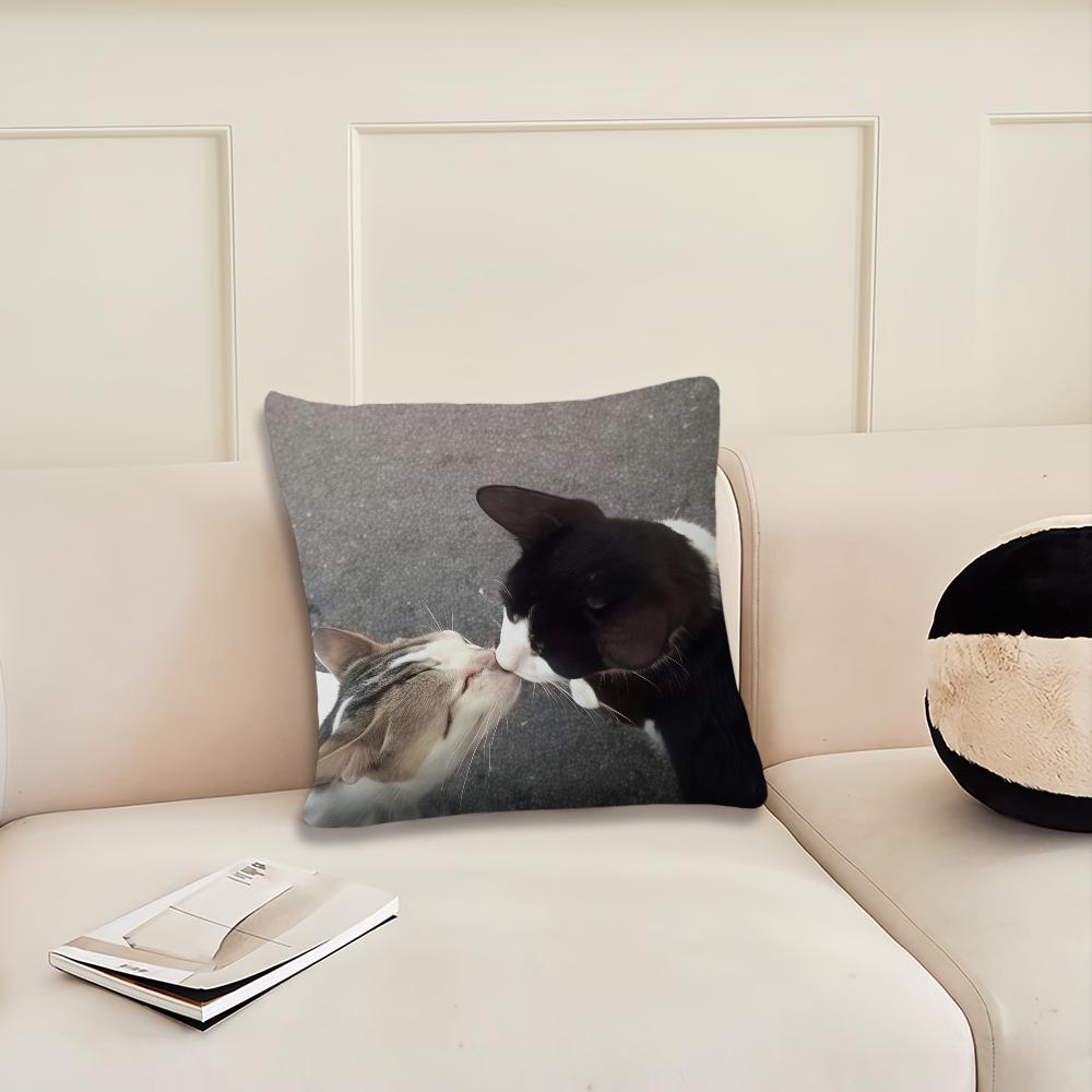 Lustige Katzen-Meme-Kissenhülle Kurzer Plüsch Polyester Kissenbezug Dekor Dekokissenbezug Heimdeko