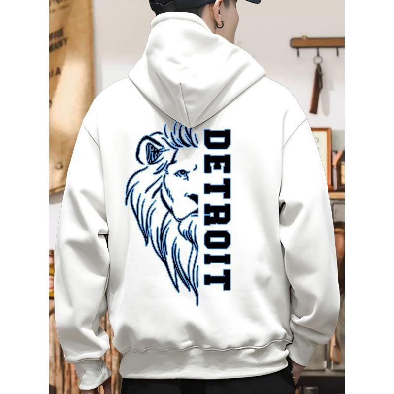 Detroit Football Cotton Hoodie Relaxed Fit, Classic Crew Neckline for Fall and Winter Season, Ideal for Casual Outings and Daily Wear