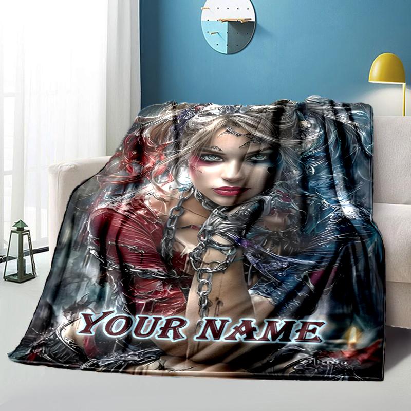 1PC Custom Name Dark Fantasy Portrait Flannel Blanket Versatile,all-season Throw Suitable for the Living Room,bedroom,camping,travel,and Gift