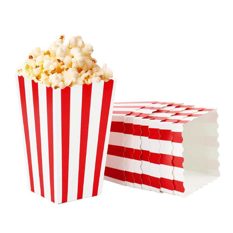 20Pcs Popcorn Paper Boxes Buckets Red White Stripes Bags Snack Containers For Movie Night Birthdays Carnival Party Supplies
