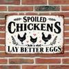 Spoiled Chickens Lay Better Eggs – Funny Vintage Metal Tin Sign, Humorous Farmhouse Wall Decor 8x12