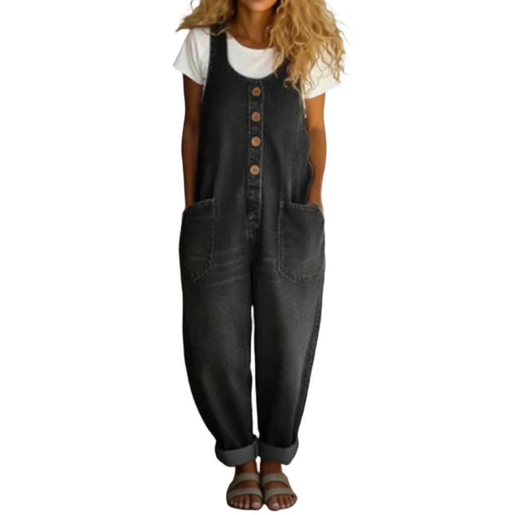 Women's Casual Retro Multi-Pocket Denim Jumpsuit