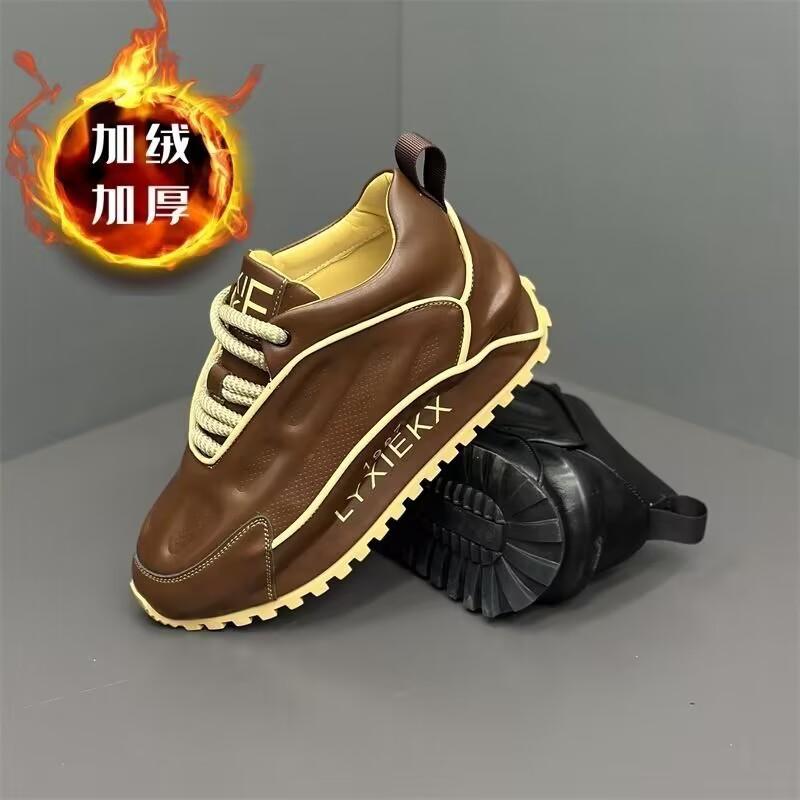 Luxury Chunky Sneakers Men Cover Bottom Air Cushion Board Shoes Fashion Casual Genuine Leather Increased Internal Platform Shoes