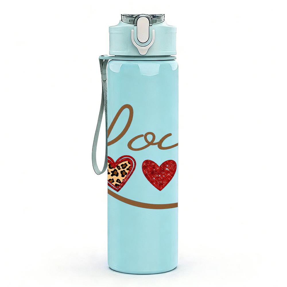 1PC Curly Font Double Heart Love 750ml Color Plastic Sports Water Bottle Leakproof Flip Straw Lid Suitable for Sports Office Home Use