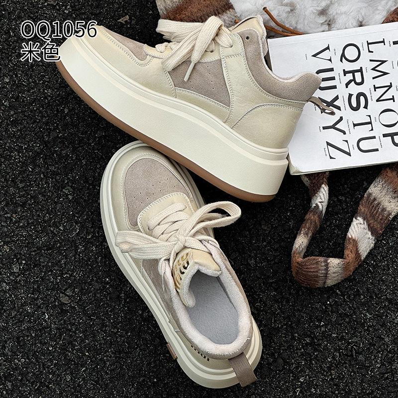 Leather high-top board shoes autumn and winter new velvet platform small ins trendy casual shoes 34