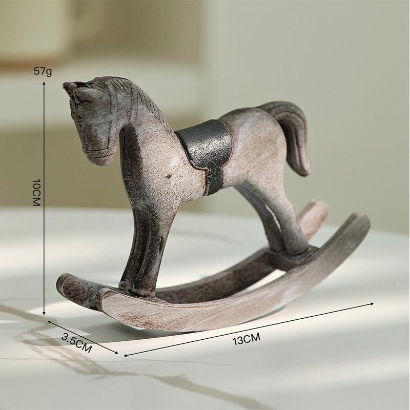 Halloween Decoration Ornament Nordic Retro Wooden Rocking Horse Table Decoration Balance Art Adornment Miniature Rocking Horse Kids Present