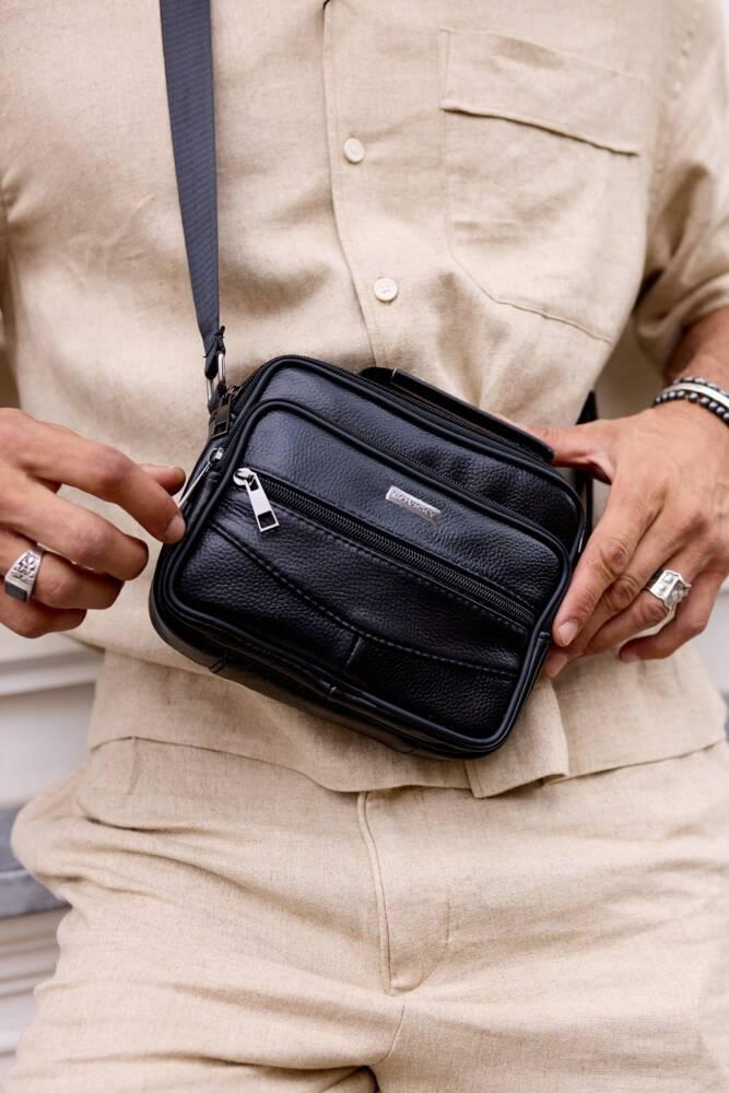 Men's Shoulder Bag Made Of Natural Leather - Rovicky