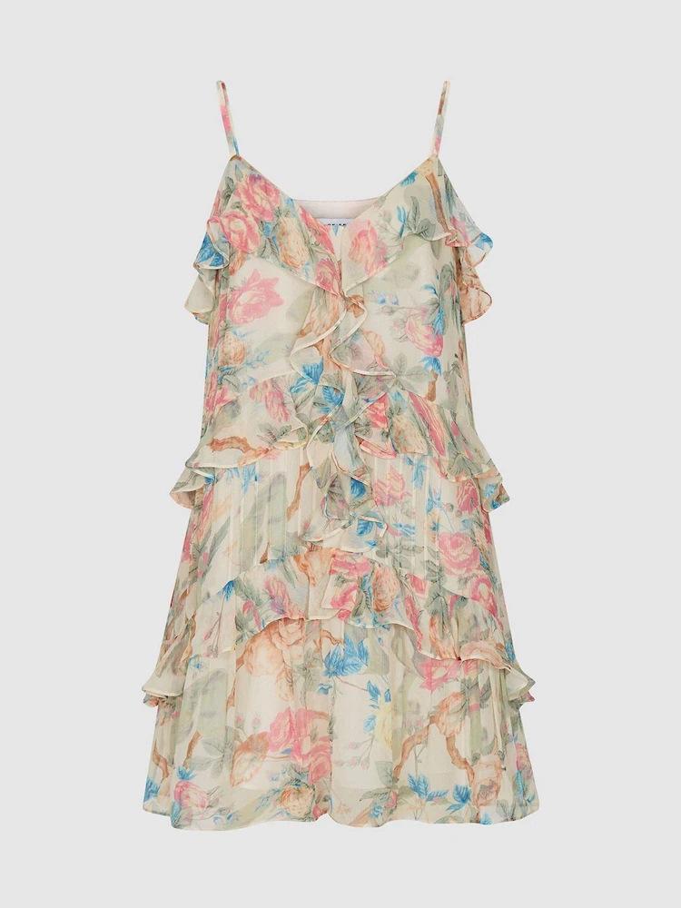 

2025 Sexy V-neck Print Sling Mini Dress - European & American Backless Style for Women Large