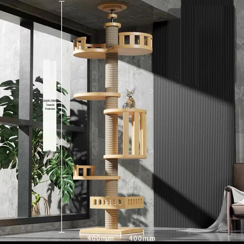 Solid Wood Cat Tree Condo: Space-Saving Capsule Villa for Large Cats with Toys