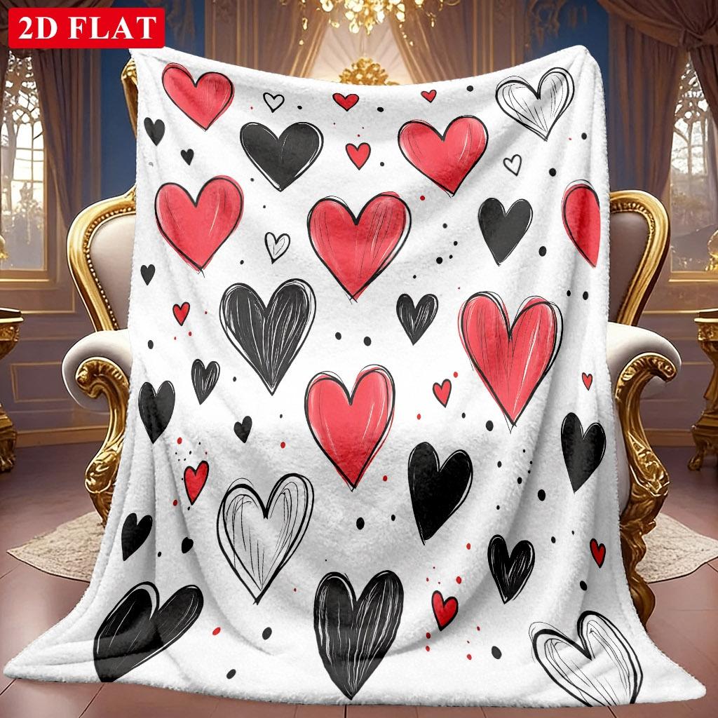 1pc 2D Heart-Themed Pattern Flannel Blanket, Soft HD Digital Print, Cooling Blanket All-Season Use! Soft And Breathable 100% Polyester Fiber, Ideal Gi