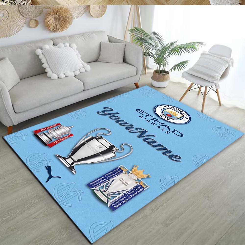 Manchester City Personalized Text Area Rug Perfect for Balcony Playrooms Study Room Kitchen Antislip Carpet Decorate Offices Gift for Festivals
