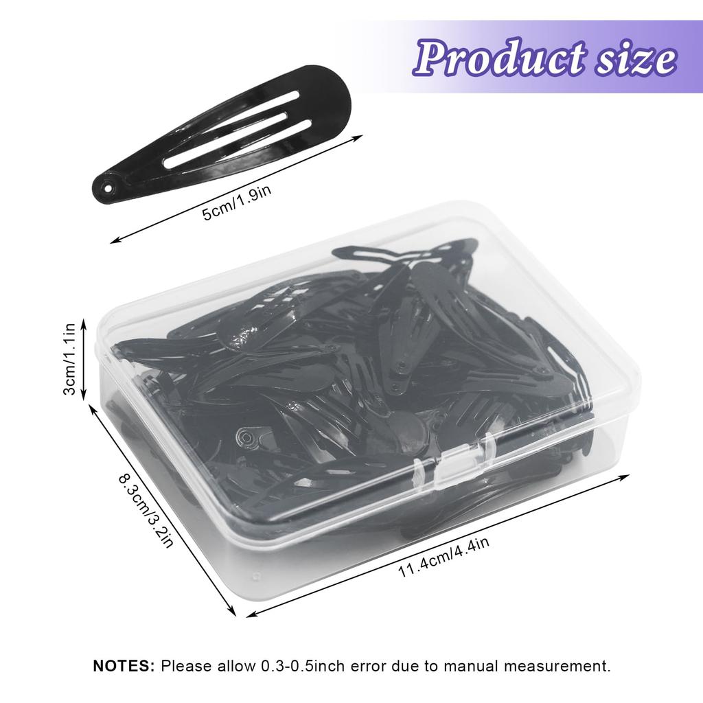 100Pcs Black Snap Hair Clips 5cm Metal Non-Slip Hair Barrettes for Fine Hair Medium Hair, Girls Kids Teens Women Everyday Hair Accessories