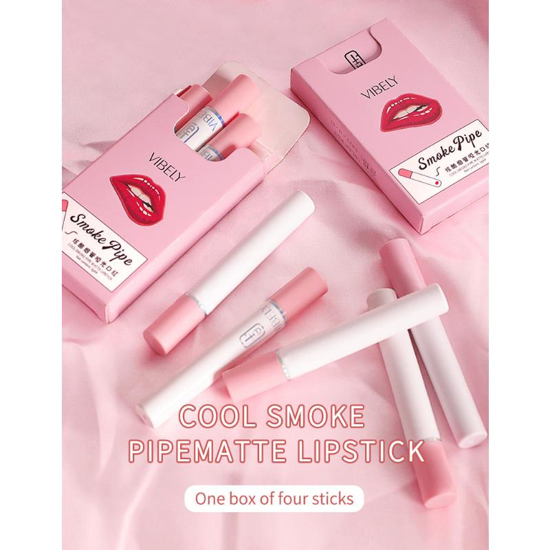 VIBELY Small Tube Matte Lipstick 4pcs Boxed Not Easy To Fall Off Color Velvet Not Fall Off Color Makeup
