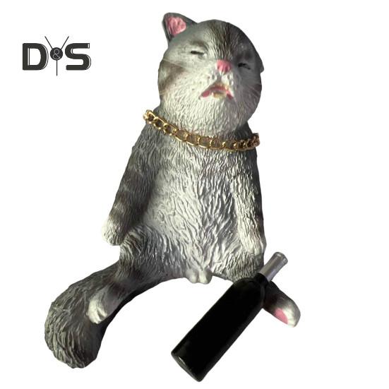 

Фигурка пьяного кота, резиновая мультяшная кошка, украшение для рабочего стола, пьющий кот, украшение для гостиной, спальни, подарок любителю кошек серый