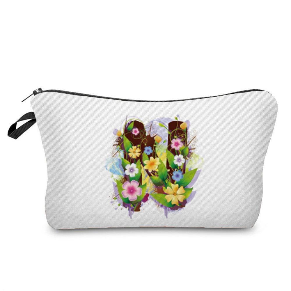 Women Flower Group Letters Print Cosmetic Bag Toiletries Organize Travel Storage Case 6787