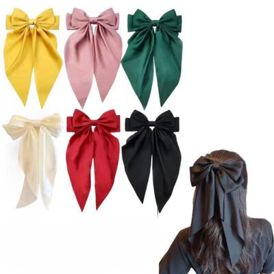 Internet Celebrity Inspired Long Bow Hairpin - Simple Solid Color, Elegant All-Match High-End Princess Hair Accessory.
