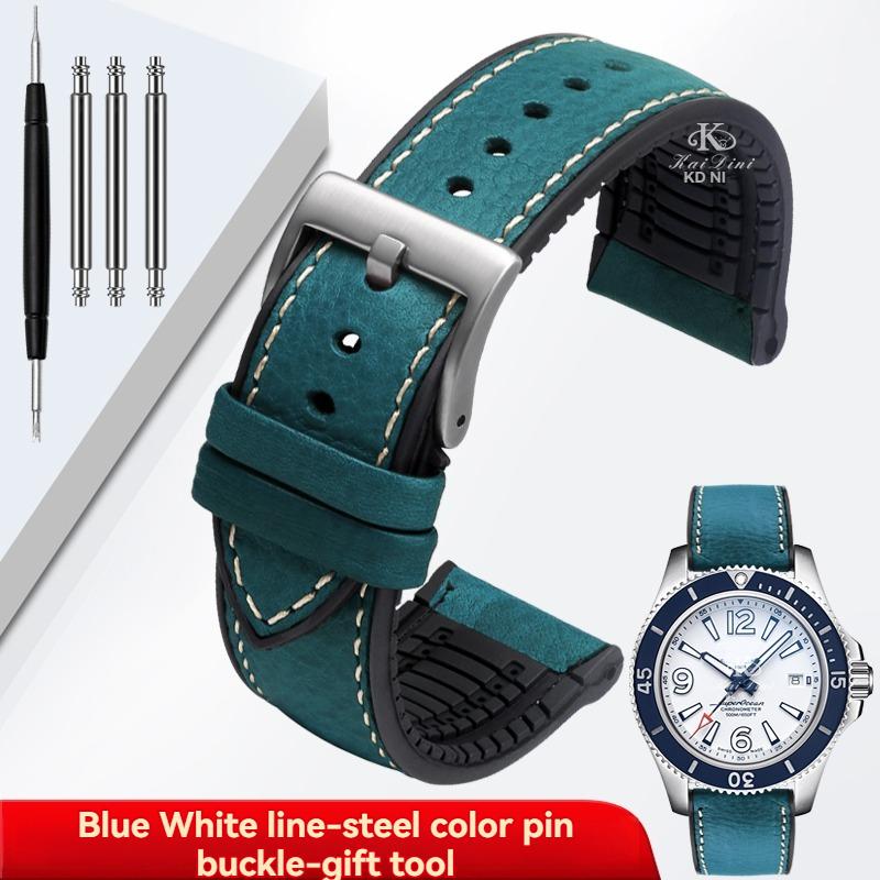 Italy Genuine Leather Skin Watchband For Any Brand Watch Soft Waterproof Rubber Bottom Strap Men Bracelet 19mm 20mm 21 22mm 23mm